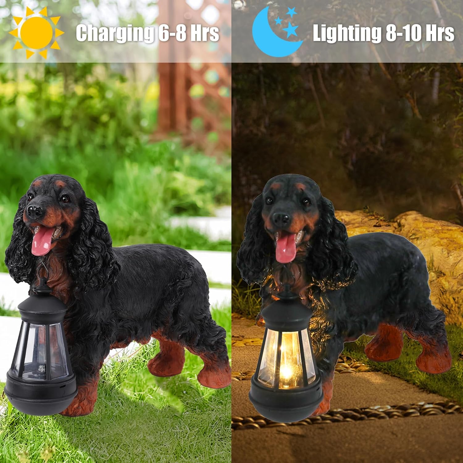 Garden Dog Statues Outdoor Decor, Solar Lights Outdoor Cocker Spaniel Figurine Garden Decorations Solar Dog Ornaments for Patio, Lawn, Yard Art Decoration, Housewarming Gifts