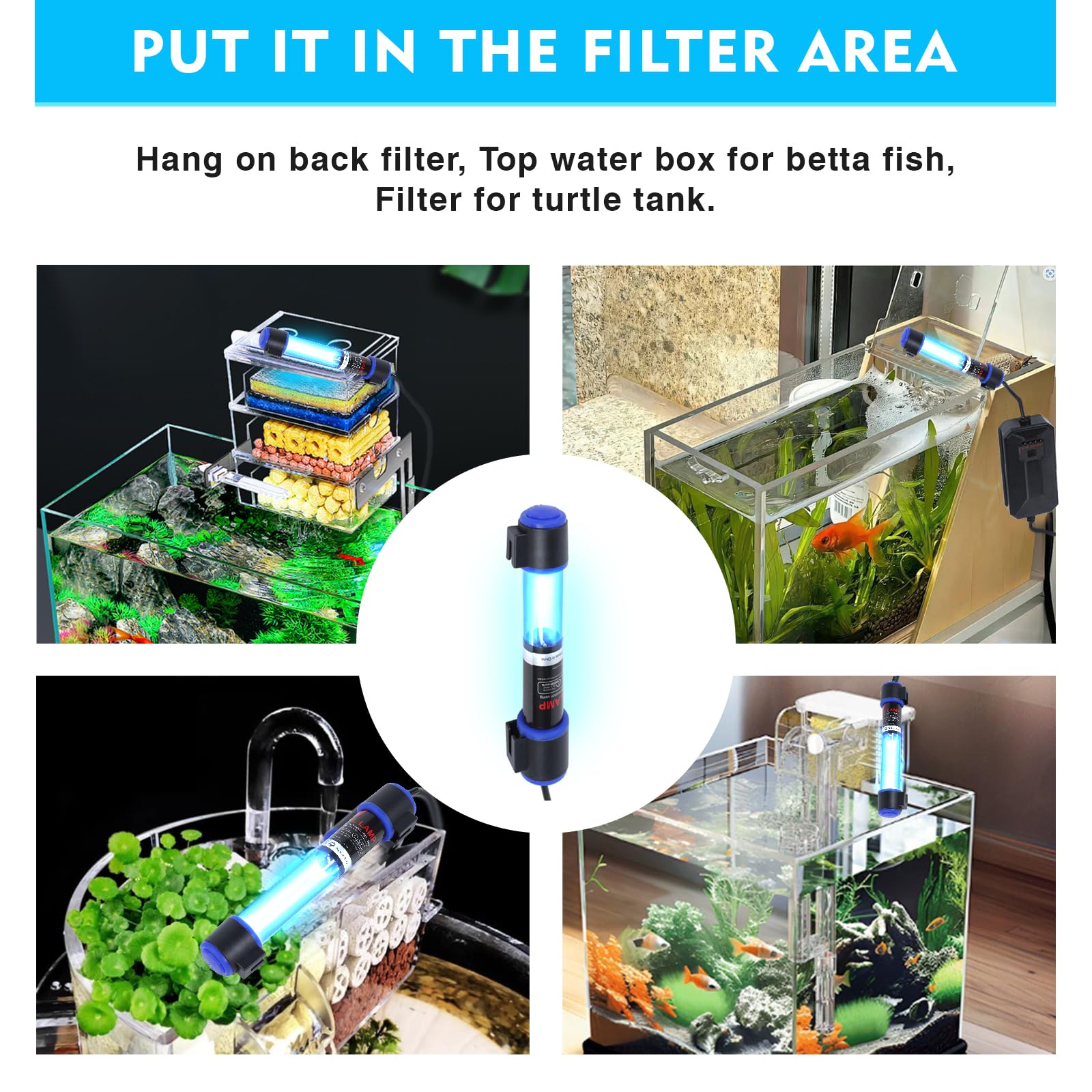 UV-C Aquarium Clean Light with Timer, Mini 3W 5W 7W 9W 11W Submersible Algae Clean Light Water Green Clean Fish Tank Water Clean Lamp for Sump Pond Filter Tank (9W Timer) - image 7