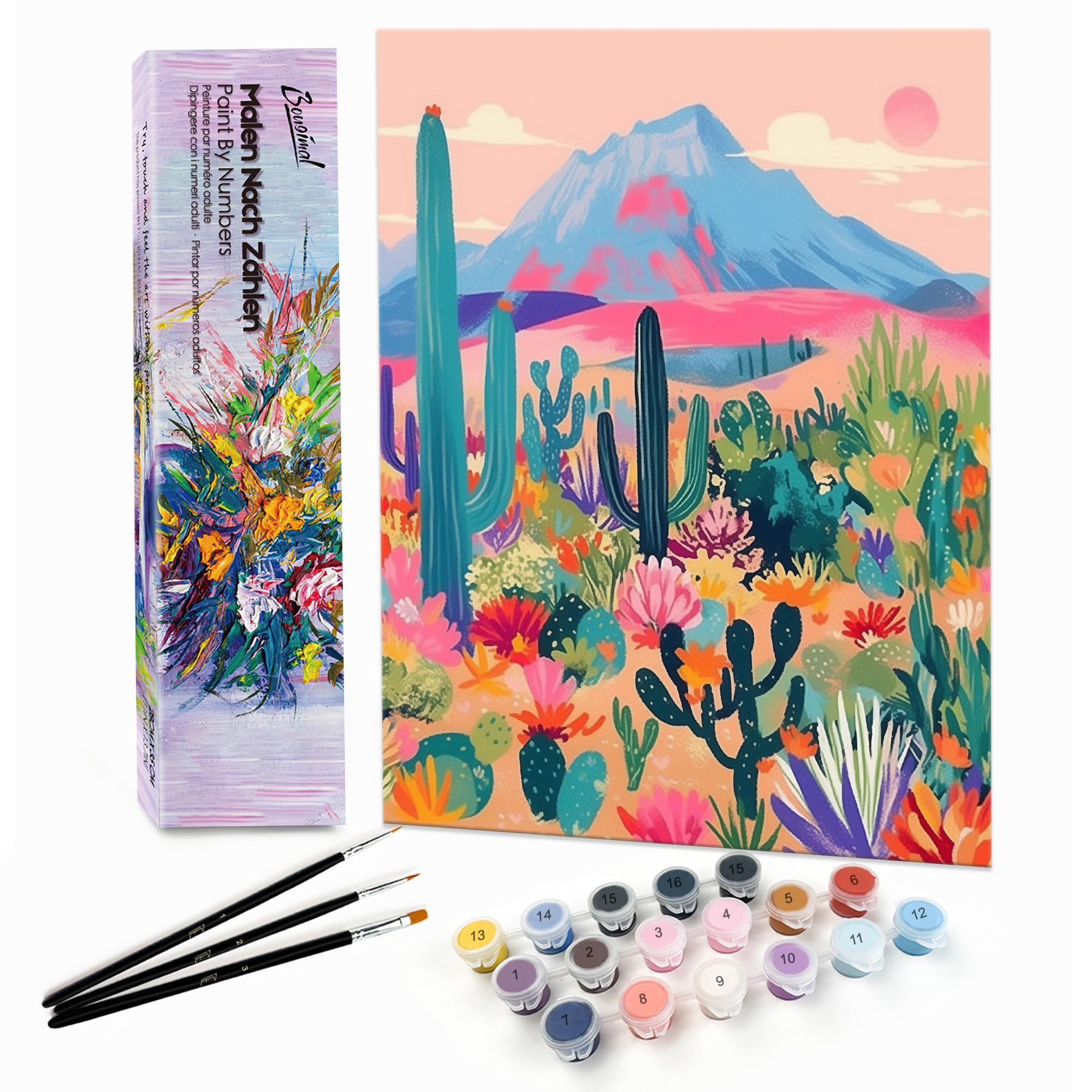 Peinture Par Numéros Adulte Paysage Fleurs Colorées 28x35 Cm - Kit Complet Bougimal Avec Toile Roulée, Pinceaux & Acryliques