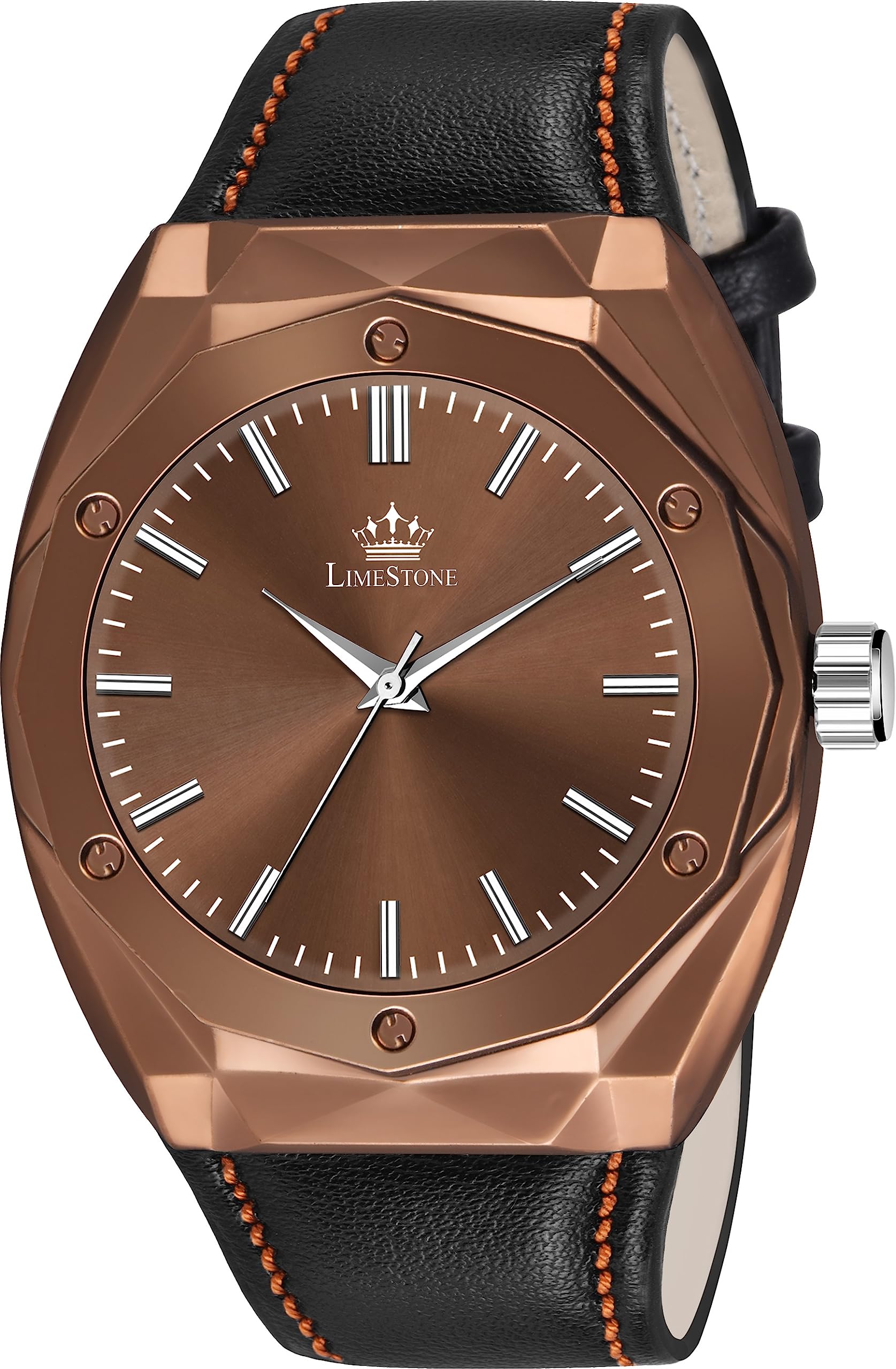 LIMESTONE Luxe Luxe Series of Luxury Style 3D Cut Dial Leather Strap Quartz Analog Watch - for Men (B0CCHZ9XGX) Amazon Price History, Amazon Price Tracker