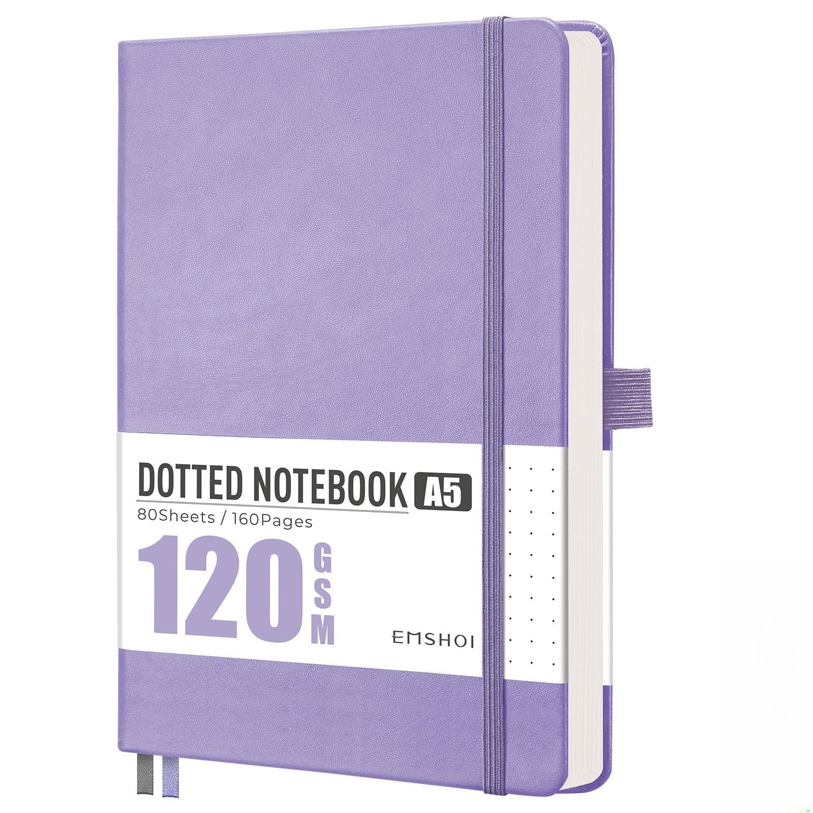 EMSHOI A5 Notebook Graph Paper - 120 GSM Hardcover Leather Squared Journal with Sticky Notes, 160 Pages Grid Notebook for Women Men Work School Graphing, Engineering, 14.5 X 21 cm - Light Purple — image 1