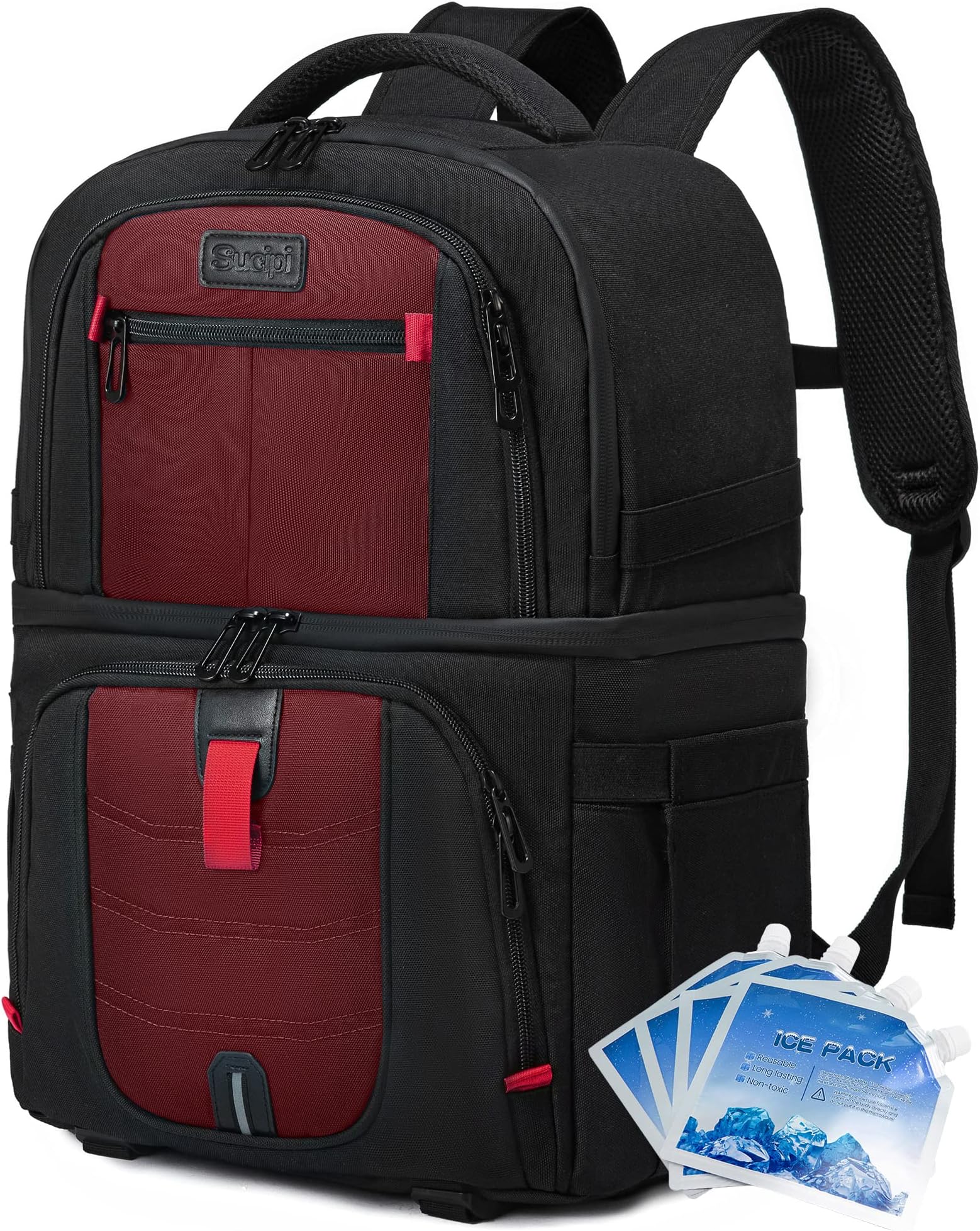 Sucipi Cooler Backpack 54 Cans, Leak-Proof Insulated Backpack with 4 Ice Packs, Double Deck Cooler Bag Up to 12 Hours,Soft Lightweight Lunch Backpack for Men Women to Work Beach Camping Picnic