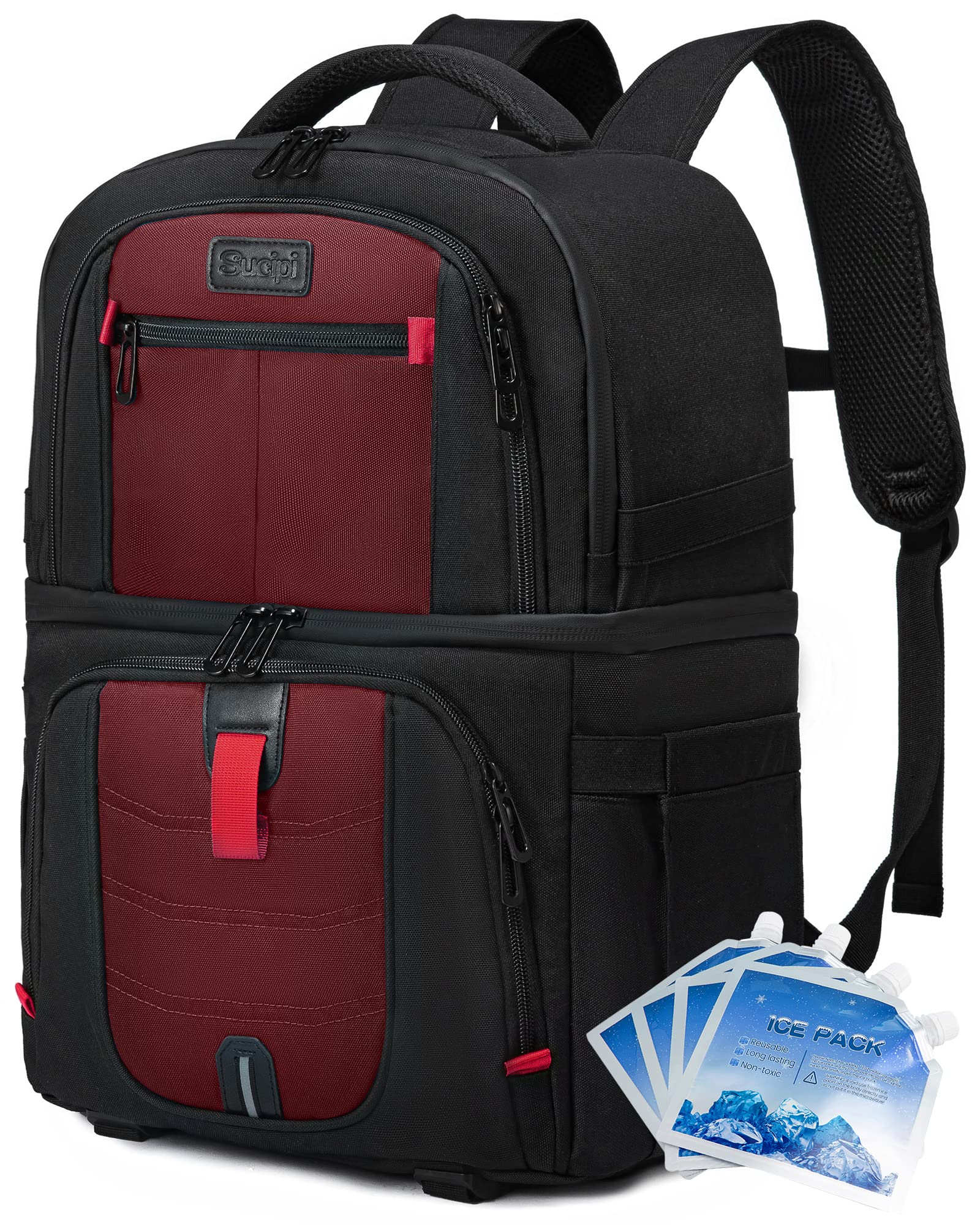 Sucipi Cooler Backpack 54 Cans, Leak-Proof Insulated Backpack with 4 Ice Packs, Double Deck Cooler Bag Up to 12 Hours,Soft Lightweight Lunch Backpack for Men Women to Work Beach Camping Picnic