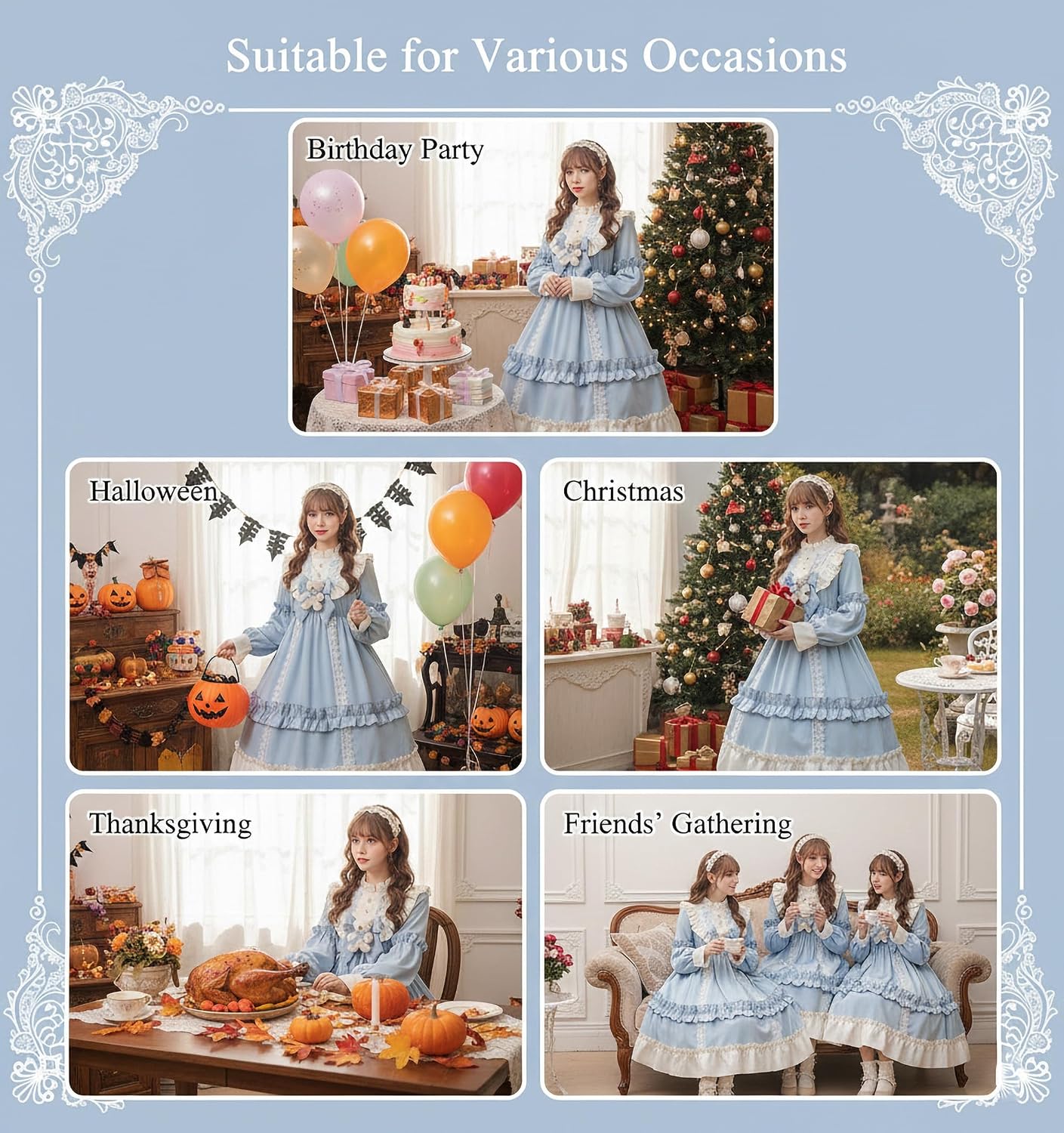 Girls Lolita Princess Dress Kawaii Long Sleeve Chiffon Skirt Cute Girl Dress