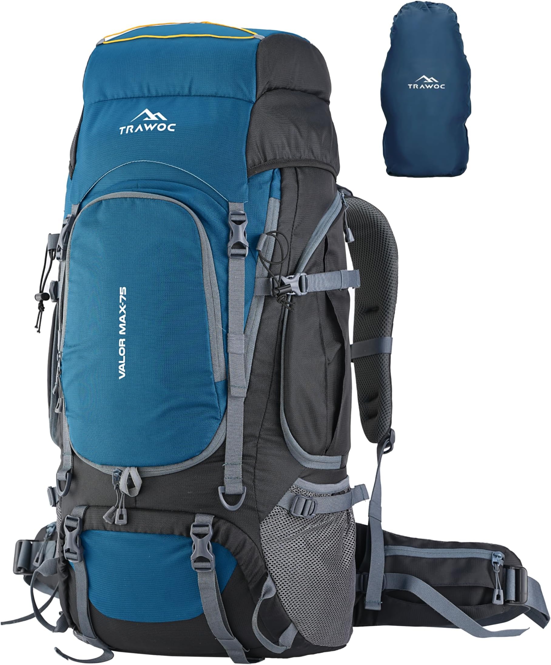 TRAWOC VALOR MAX 75 Ltr Travel Backpack Camping Hiking Trekking Bag Rucksack with Rain Cover/Shoe Compartment, English Blue