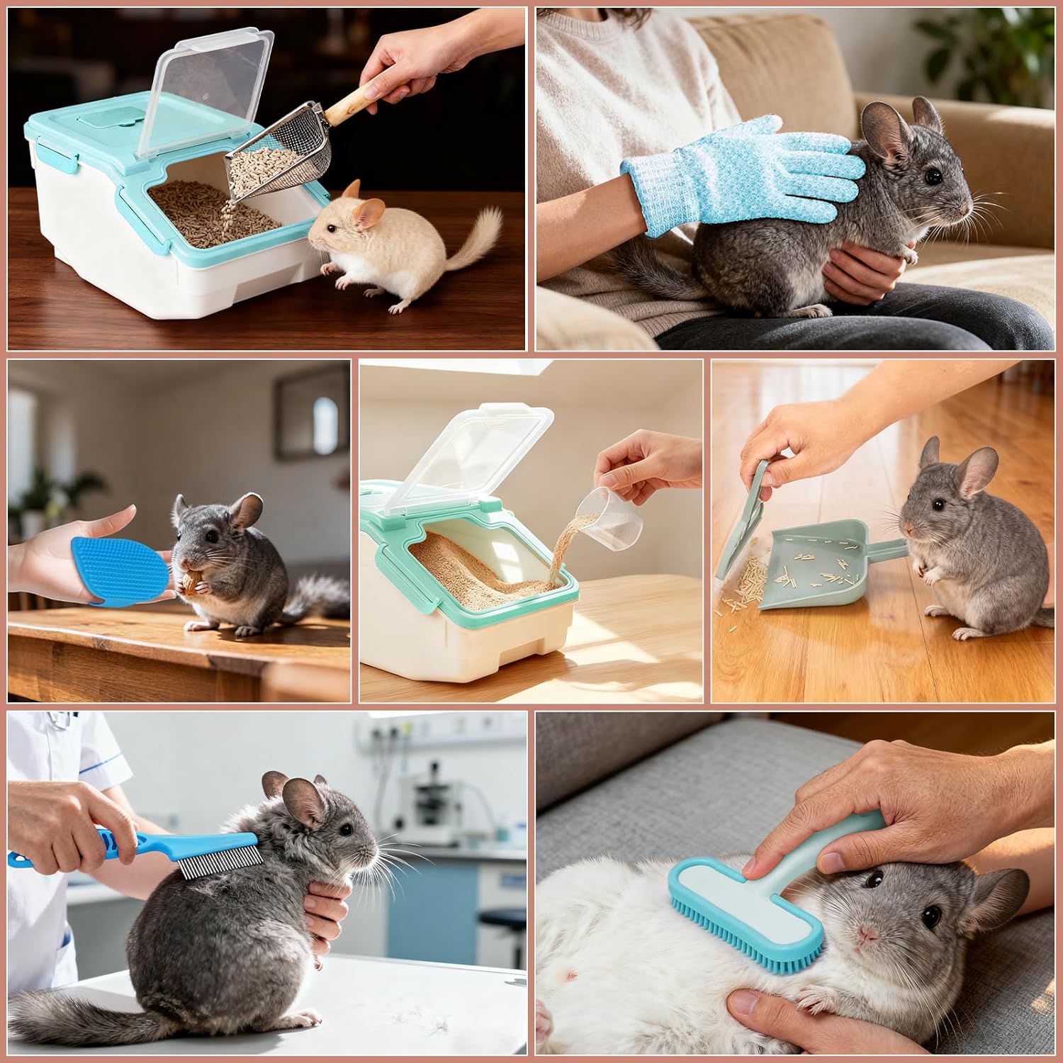 Extra Large Chinchilla Sand Bath Container Kit, Plastic Chinchilla Dust Bath House with Wash and Care Accessories, Dust Bathtub for Hamster Hedgehog Guinea Pig and Other Small Animals