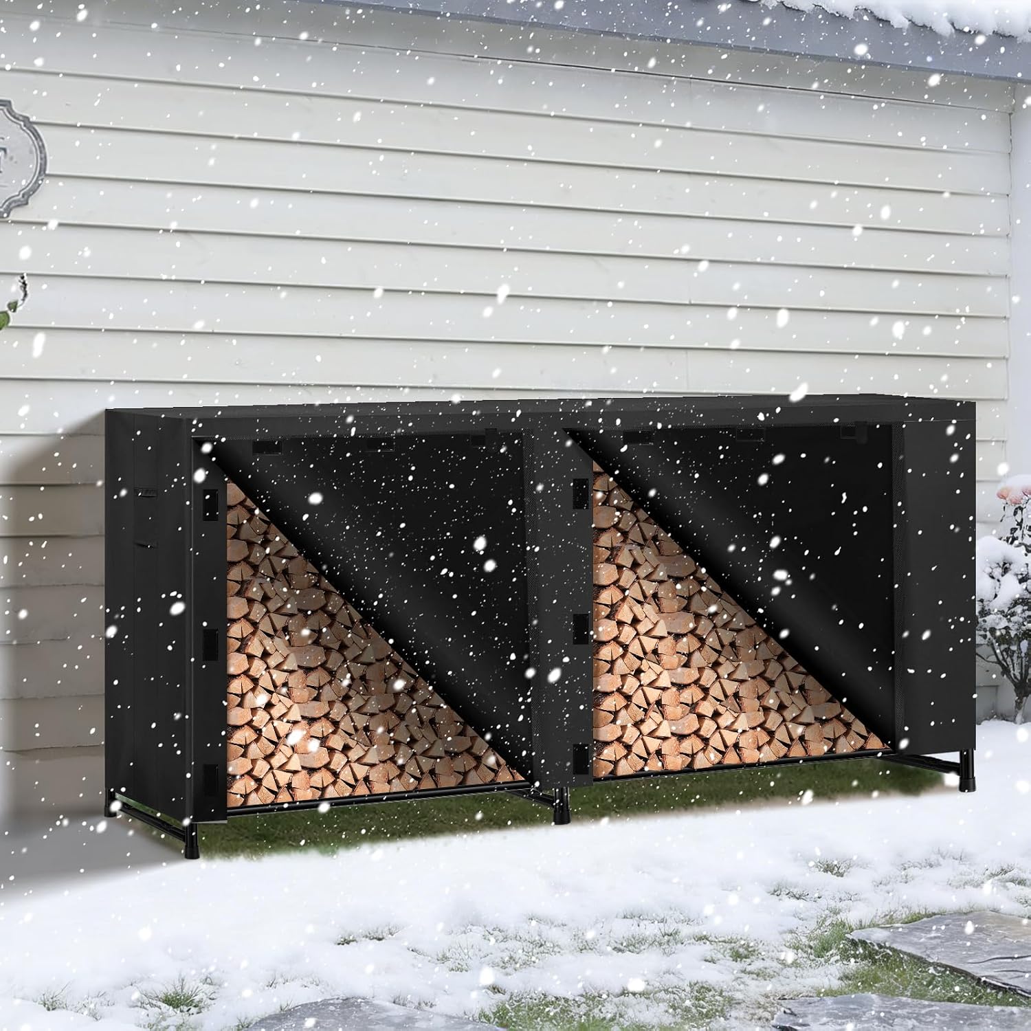 8ft Waterproof Firewood Rack Cover, Heavy Duty 600D Oxford Outdoor Storage Wood Rack Cover For Outdoor, Indoor, Patio(Cover Only, Rack Not Included)