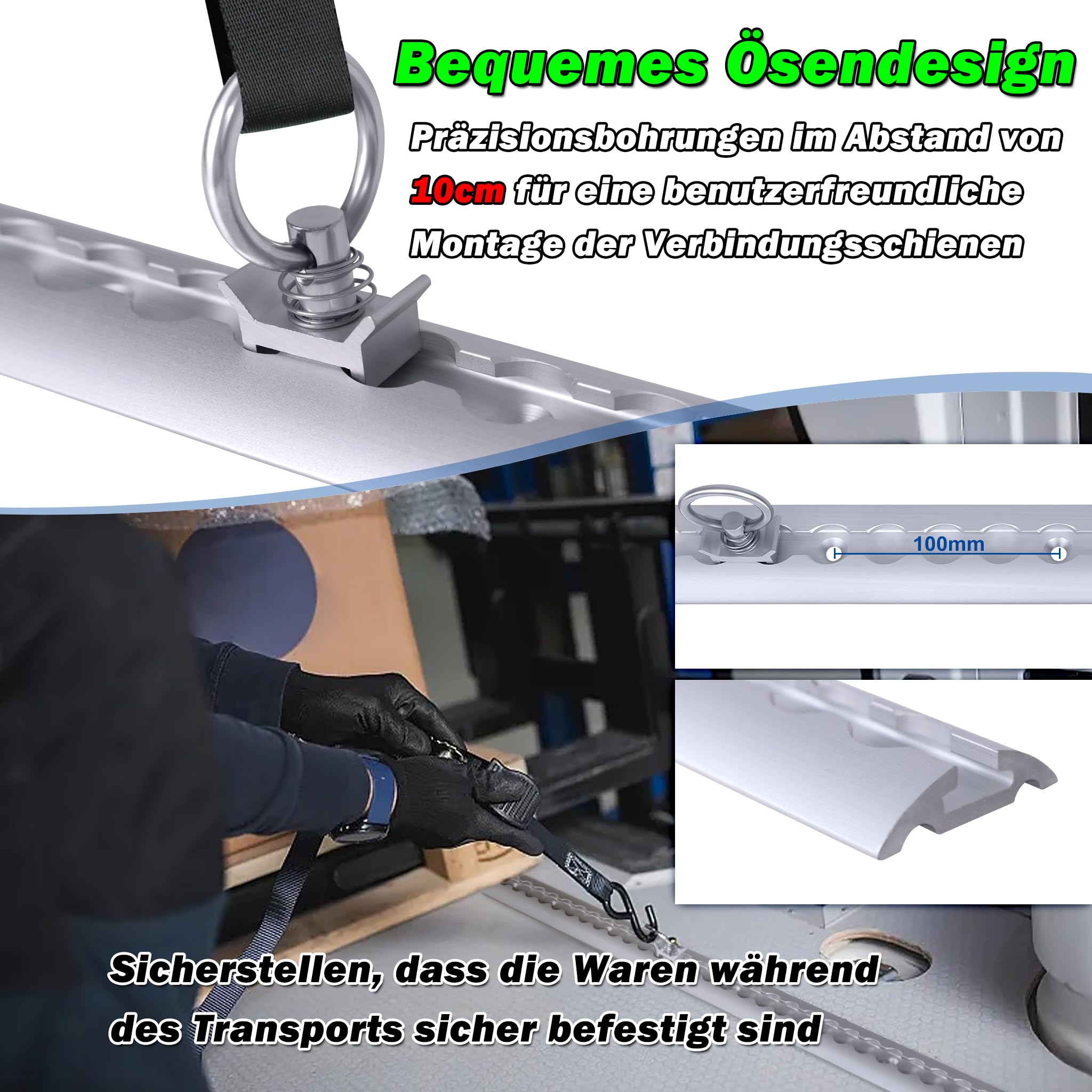 Airlineschiene 2 x 2 Meter im Set | Alu Airlineschienen | halbrund | Zurrschienen | für Anhänger