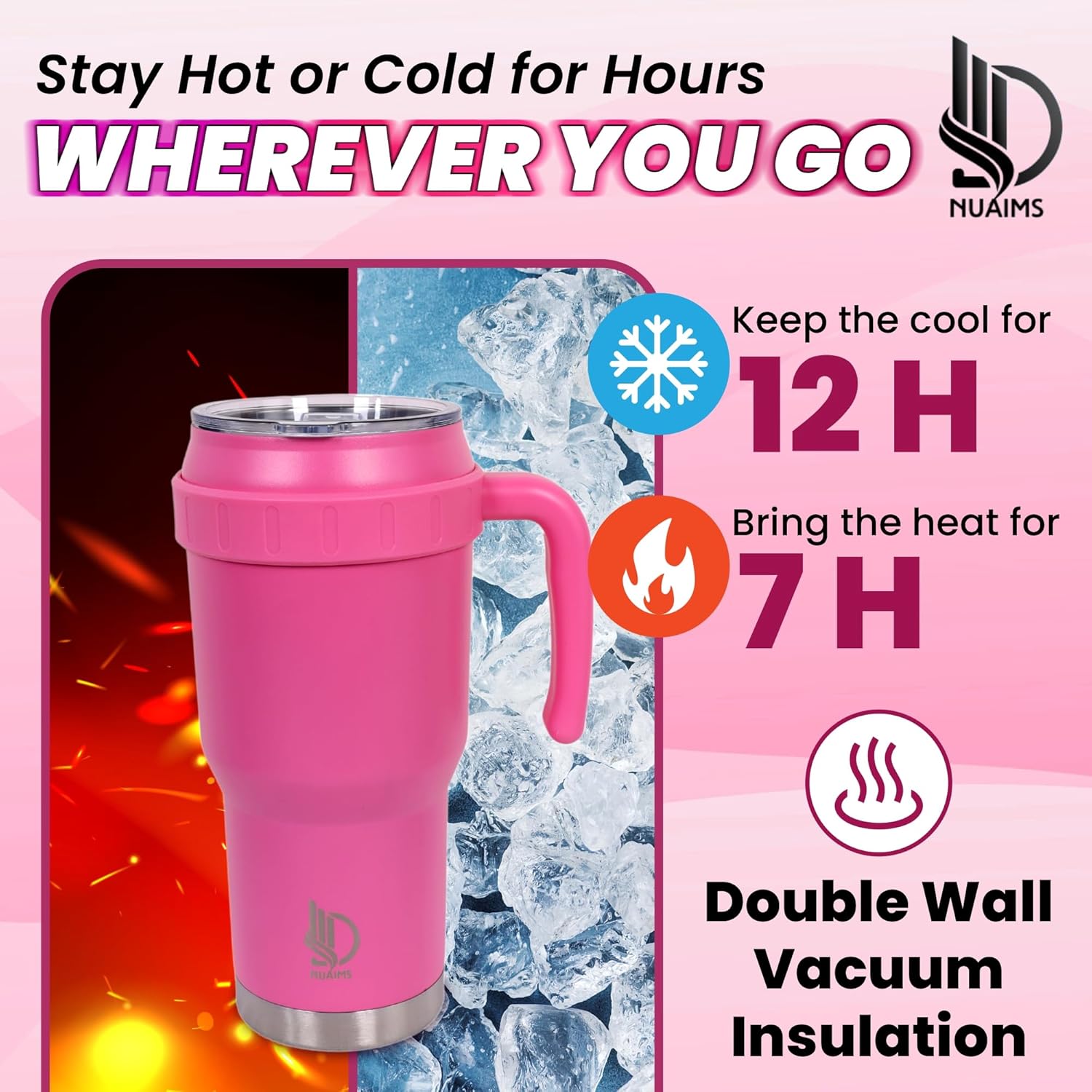 40 Oz Tumbler with Handle & Straw Lid, Insulated Stainless Steel Vacuum Flask, Double Wall Thermal Car Cup for Hot & Cold Drinks, Leak Proof, BPA Free - Image 6