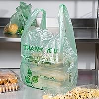 Vista 4 de Bolsas de plástico ecológicas verdes – 100 bolsas de compras biodegradables – Thank You – Bolsa de transporte de 22 x 12 pulgadas (100)