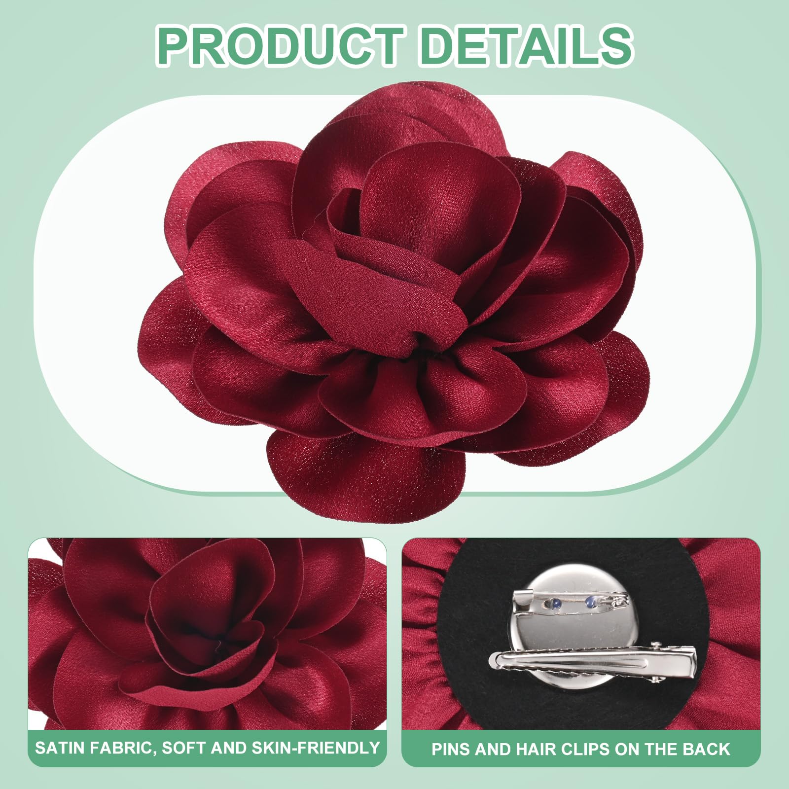 M METERXITY Rose Flower Brooches and Pins for Women 5.5 Inch Lapel Pins Dainty Satin Fabric Big Camellia Hair Flowers Clips for Wedding/Parties/Clothes/Jewelry [14cm - Image 2