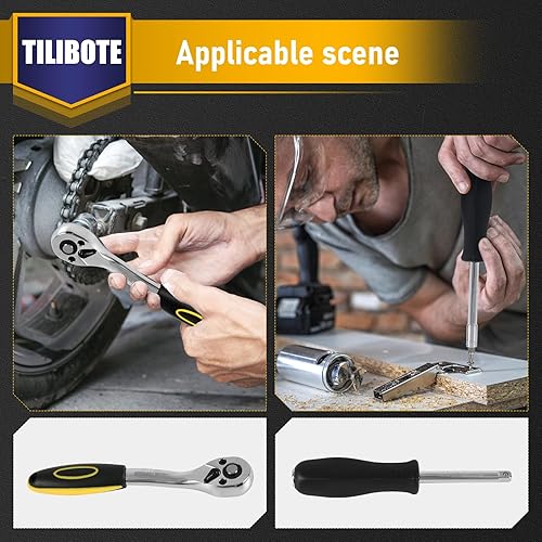 Miniatura 6 de Juego de llaves de casquillo, 62 piezas de llaves de trinquete de 14 pulgadas con trinquete de 72 dientes, SAE y métrico de 532 a 916 pulgadas,