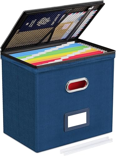 Vista 73 de Oterri Paquete de 2 cajas organizadoras de archivos con tapas, caja de archivos con bolsillos de malla, caja organizadora de documentos para Verde