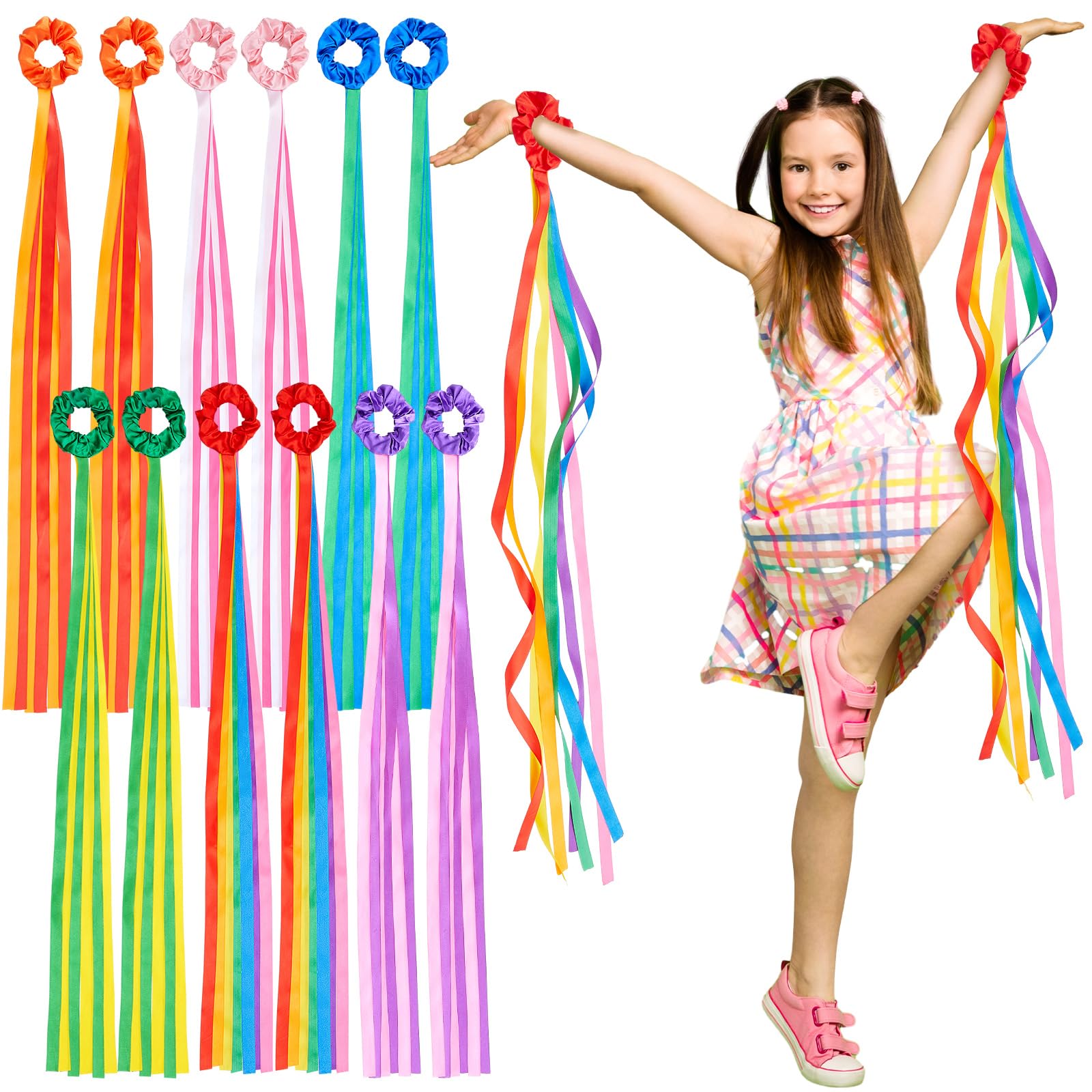 12 Pcs Rainbow Dance Ribbon Rhythm Ribbon for Kid, 0.8 x 39.4'', Multicolor
