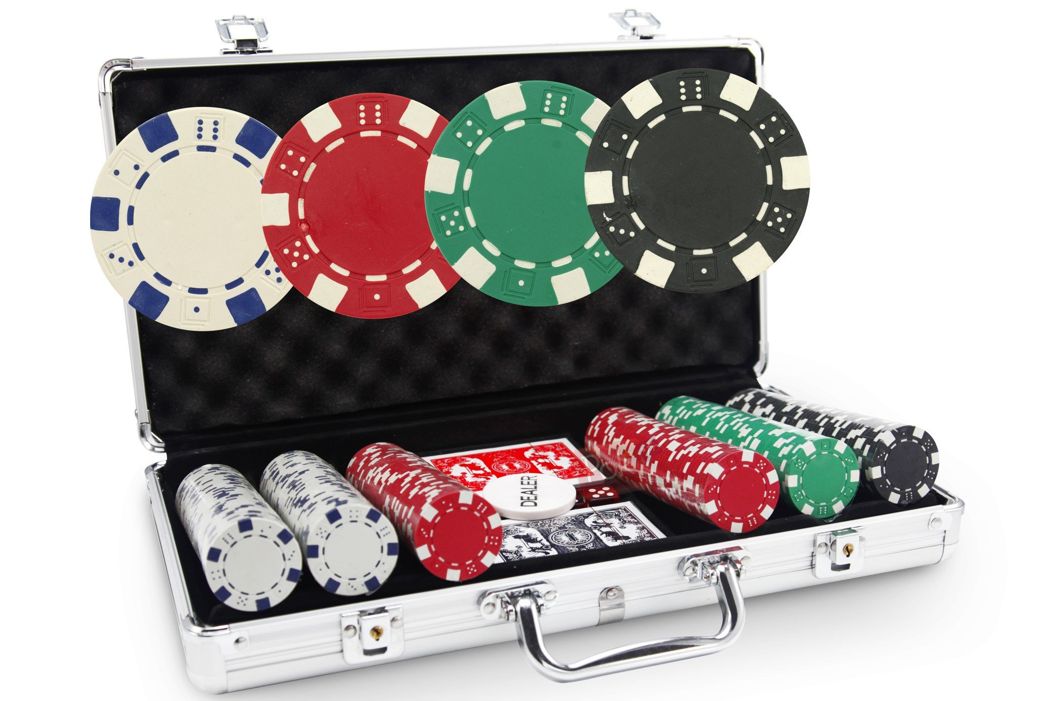 Valigetta Dice Basic 300 gettoni - Valigetta Poker 300 gettoni da Poker Dice 11,5g+Valigetta in alluminio+2 mazzi di carte plastificate+Pulsante Dealer
