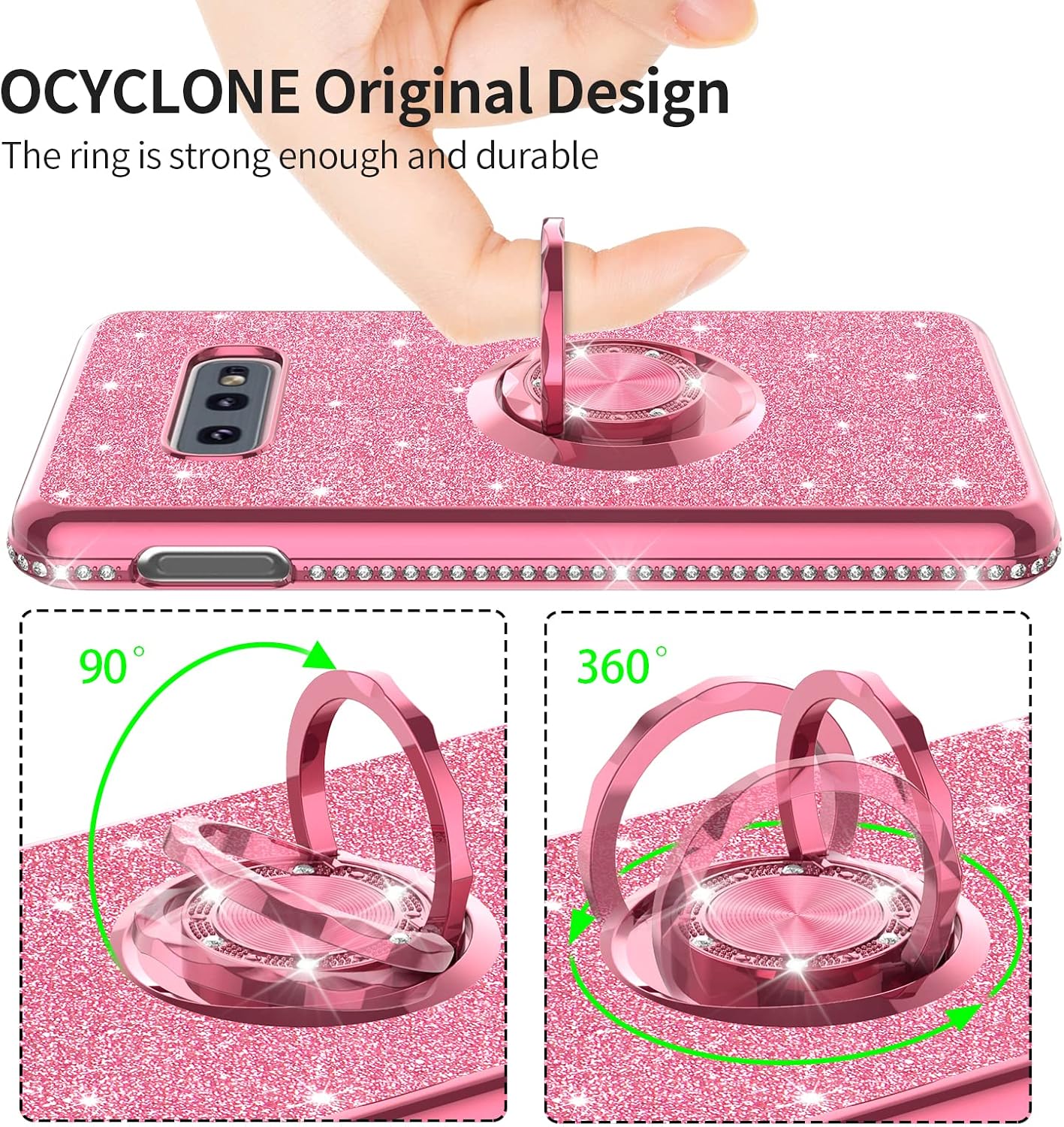 OCYCLONE Compatible with Samsung Galaxy S10e Case, Glitter Cute Diamond Cover with Ring Stand, Protective Phone Case with Kickstand Compatible for Samsung S10e Case for Women Girls 5.8 inch - Pink