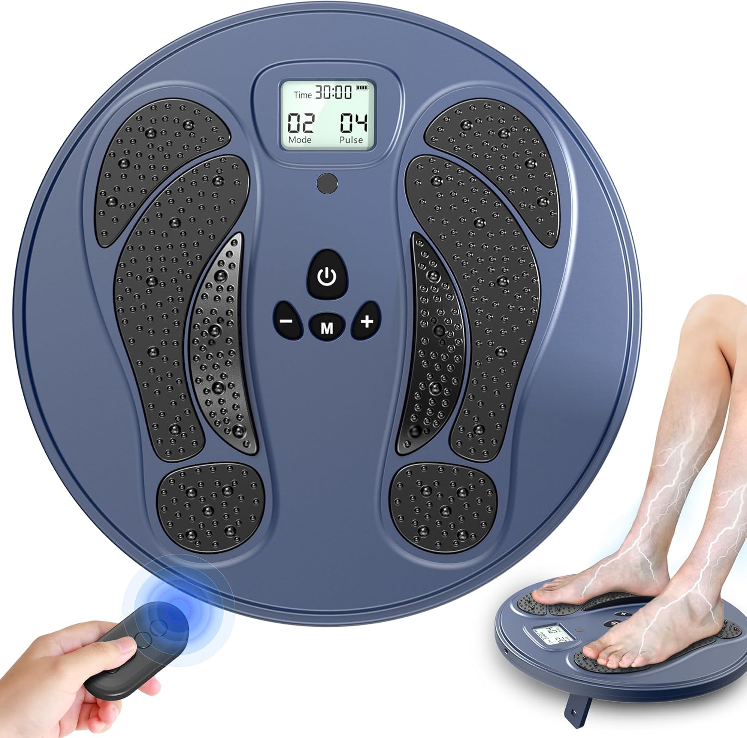 Rechargeable Foot Massager for Neuropathy, TENS & EMS Circulation Stimulator with Remote Control, 50 Intensities – Foot Leg Massager for Circulation and Pain Relief Blue