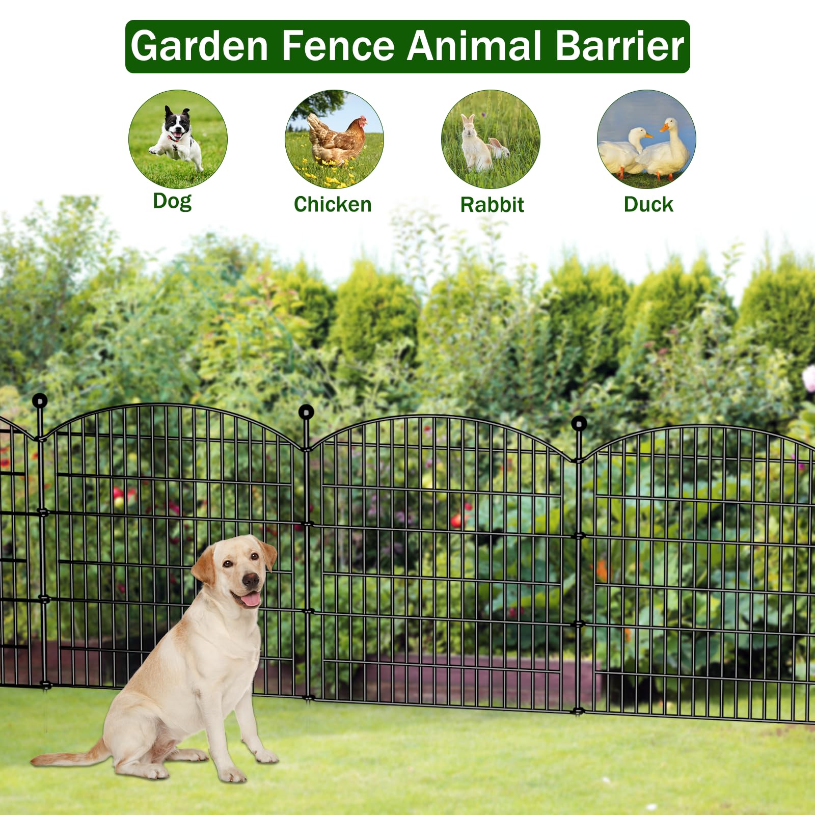 No Dig Gartenzaun Mit Tor – 81,3 Cm Hoch, 7,3 M Lang, Rostfreies Metall, Inkl. 11 Heringen Für Terrasse, Blumenbeet & Hundegehege
