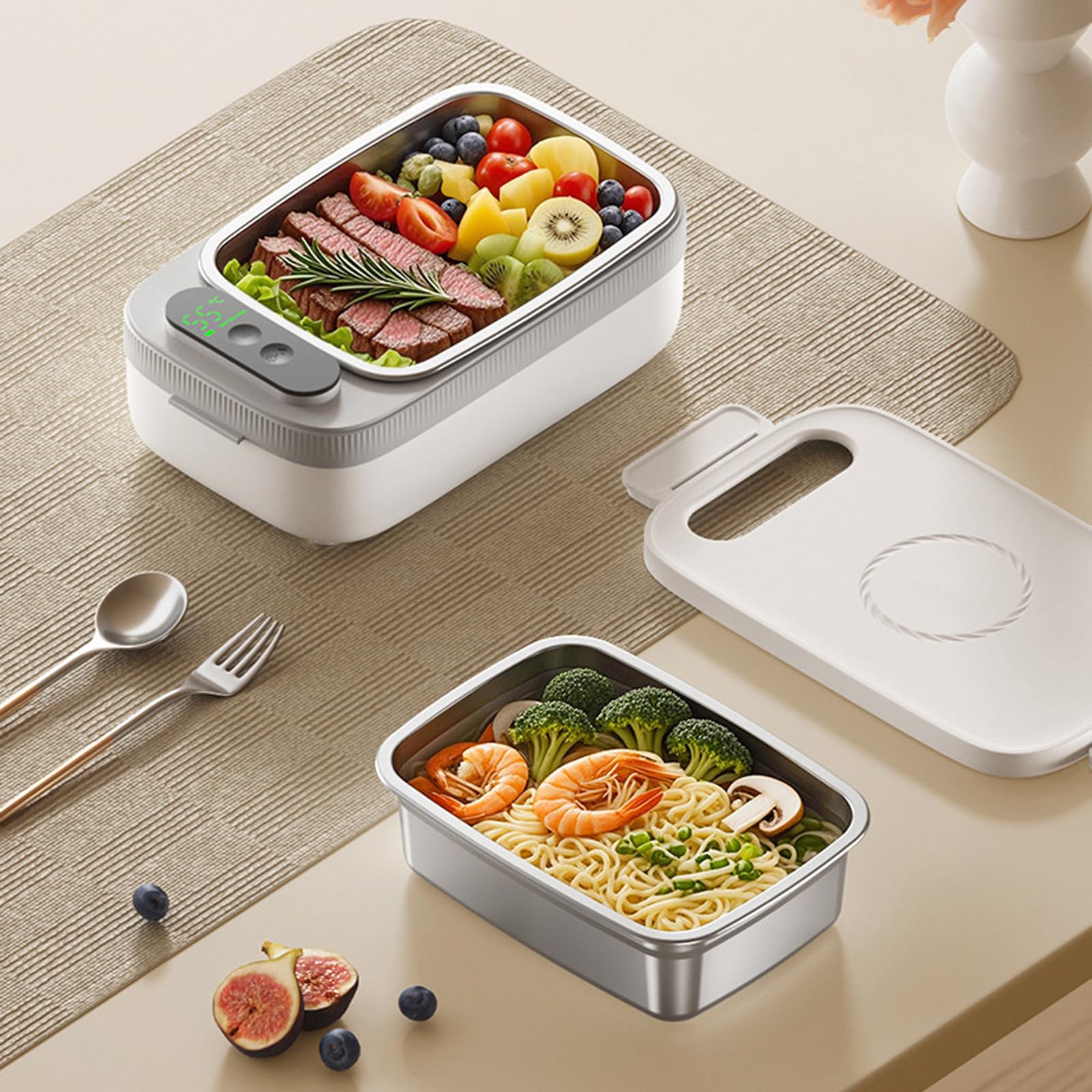 Elektrische Lunchbox, Thermo Lunchbox für Essen Heiß 80W Heated Lunch Box mit Akku Lunch Box Erwachsene mit Anzeige Temperatur Edelstahl Schale Warmhaltebox für Arbeit Reisen
