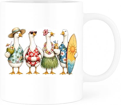 Hawaiian Geese Coffee Mug - Funny Beach Vacation Mug - Summer Island Bird Lover 11 Ounce Tea Cup - 11 Ounce Novelty Cup - Premium Ceramic - White Gloss Finish - Design On Both Sides - AQG18239
