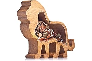 Lion Wood Piggy Bank For Boys and Girls - Personalized Animal Coin...