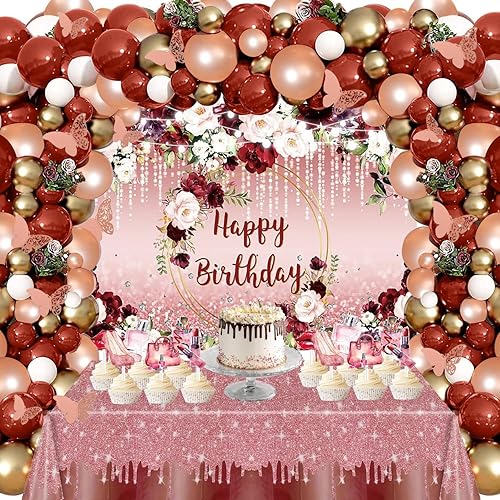 Decoraciones florales de feliz cumpleaños para mujer, suministros de fiesta de cumpleaños incluyendo fondo de cumpleaños de flores, kit de arco de
