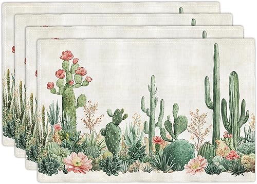 Miniatura 14 de Juego de 6 manteles individuales de flores amarillas de granja, manteles individuales rústicos florales, manteles individuales de primavera lavables