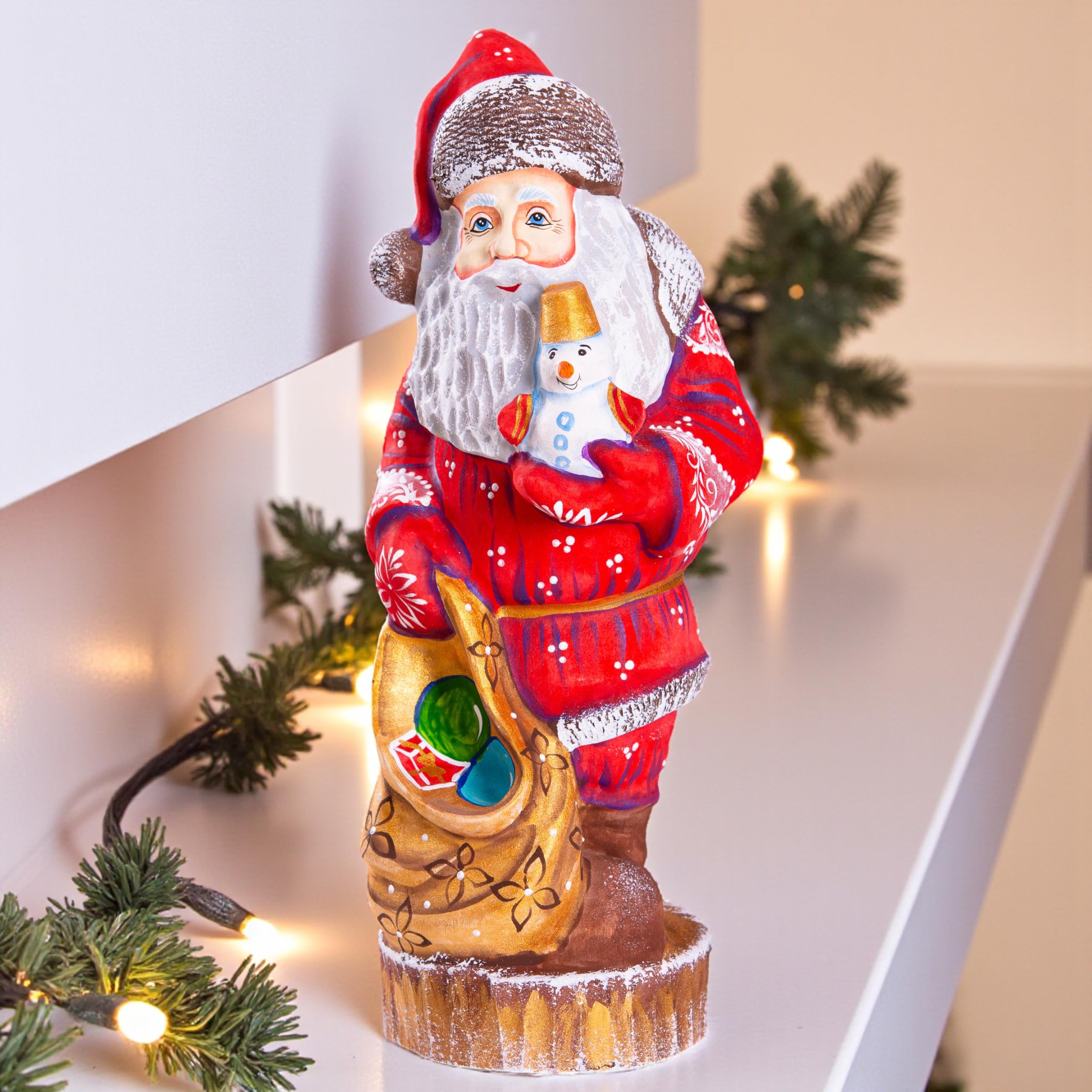 Amazon.com: Wooden Hand Carved Santa Claus Figurine 10