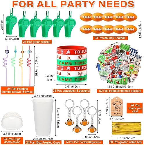Miniatura 2 de Juego de 268 piezas de regalos de cumpleaños de baloncesto y fútbol para 24 personas, regalos de fiesta, tazas de golosinas con pajitas, llaveros,