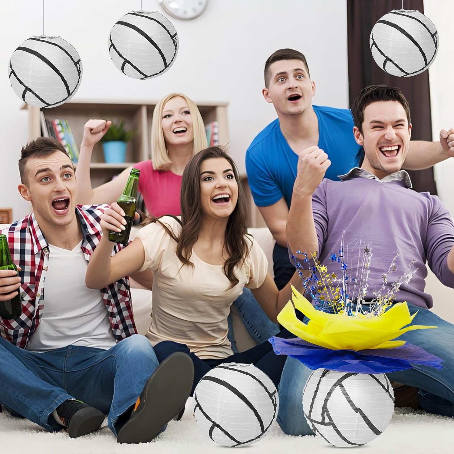 72 Pieces Volleyball Paper Lanterns Centerpieces Decorations Volleyball Lanterns with Metallic Foil Centerpiece Wrapping Paper and Ribbons for Volleyball Birthday Party (72 PCS, Volleyball)