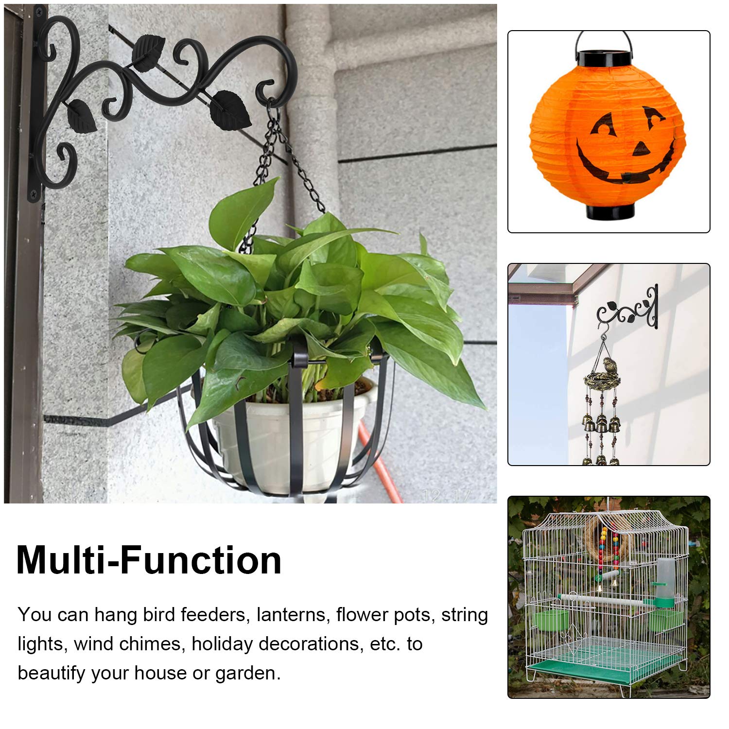 2 Piezas Soporte para Plantas Colgantes, Soporte para Cesta Colgante de Pared, Gancho de Jardín Retro de 12 Pulgada, Soportes Decorativos para Plantas con Tornillos para Alimentador de Pájaros