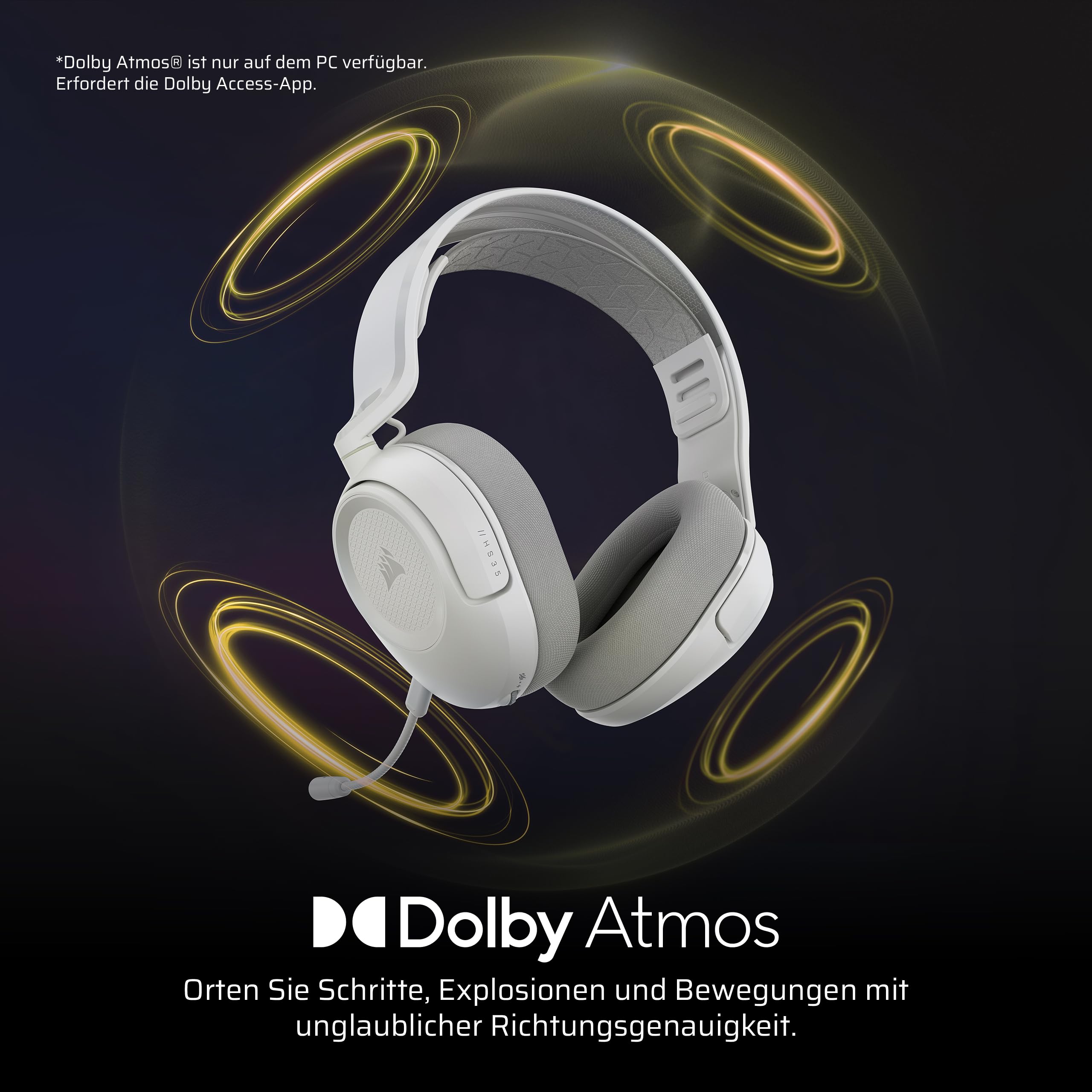 Corsair HS35 v3 Kabelloses Gaming-Headset mit Mikrofon – Weiß | 2,4 GHz & Bluetooth (PC, PS5, PS4, Switch, Mac, Mobilgeräte), Leicht und Komfortabel, Dolby Atmos