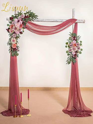 Miniatura 2 de Flores de arco de boda, flores artificiales para decoración, 2 guirnaldas de flores y 1 guirnalda de gasa semitransparente para hermosa decoración