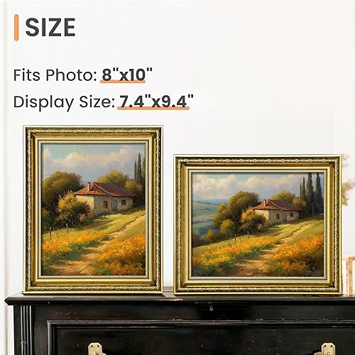 Miniatura 2 de upsimples Marco de fotos de 8 x 10 pulgadas con cristal real, marcos de fotos vintage ornamentados para pared o mesa, marco de fotos dorado de 8 x