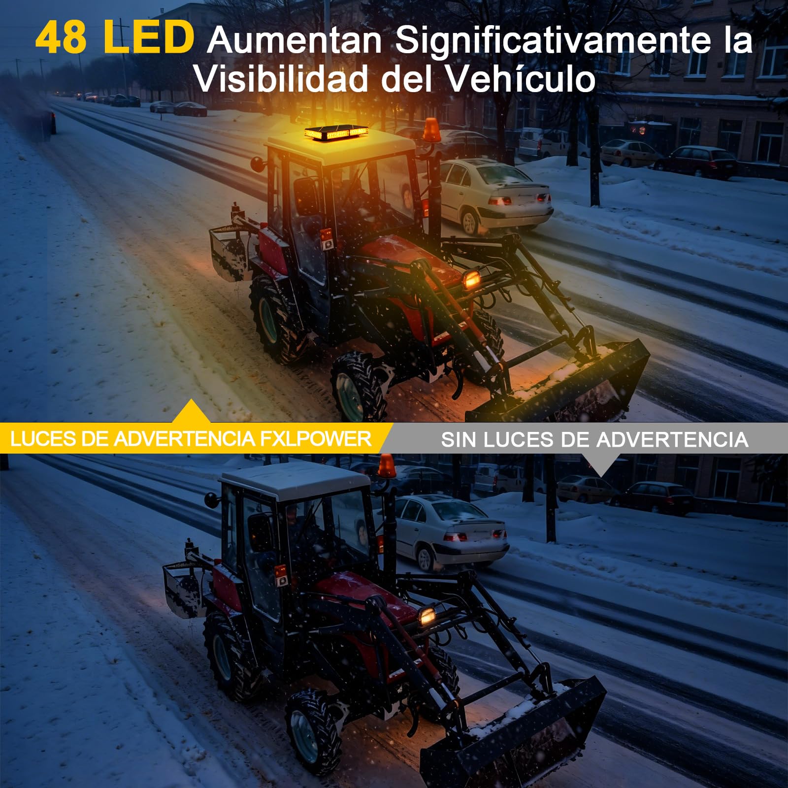 Rotativo LED Magnético 12V 24V – 48 LEDs Luz de Emergencia Coche Ámbar con 16 Modos de Destello, IP67 & Cable 4,8m para Tractor, Camión, Carretilla Elevadora, Coche, Remolque, Autocaravana