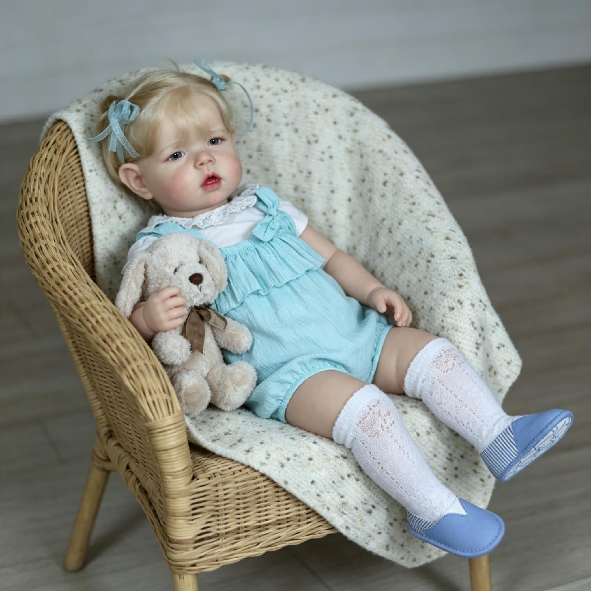 RXDOLL Duży rozmiar Reborn Baby Dolls Dziewczyna Blond Włosy 71 cm Realistyczne Reborn Maluch Lalki Miękka Tkanina Winylowa Body Realistyczne Lalki Niemowlęce, które wyglądają na prawdziwy rozmiar