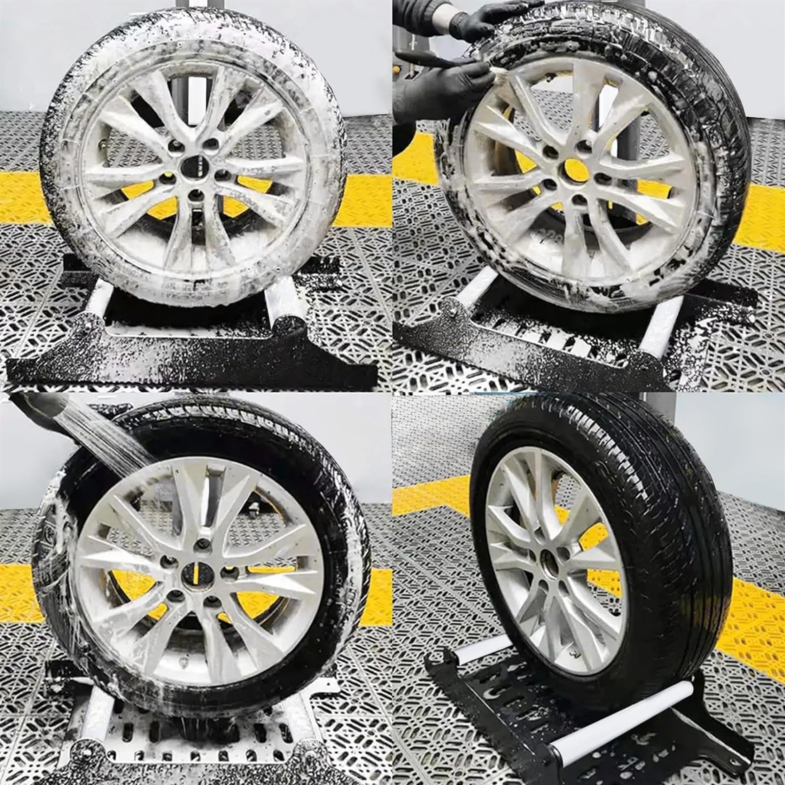 Soporte de limpieza de ruedas, herramienta de detalle de ruedas giratorias para lavado y detalles de coches, marco duradero para una limpieza eficiente de las ruedas