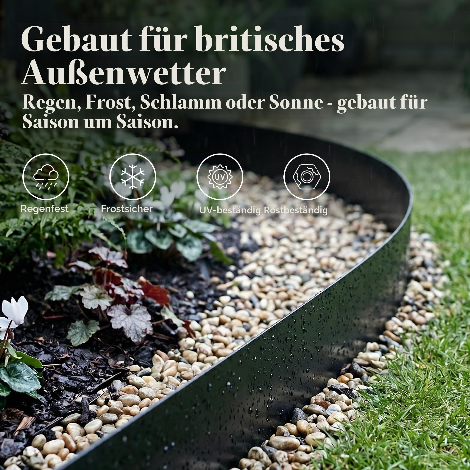 6 Stück Stahl Rasenkante 16,5 cm Höhe mit schwarzer Pulverbeschichtung, 1.5mm Stahl Landschaftseinfassung Rasenkante Metall Einfassung 10KG Verdicken(6 m Länge insgesamt)