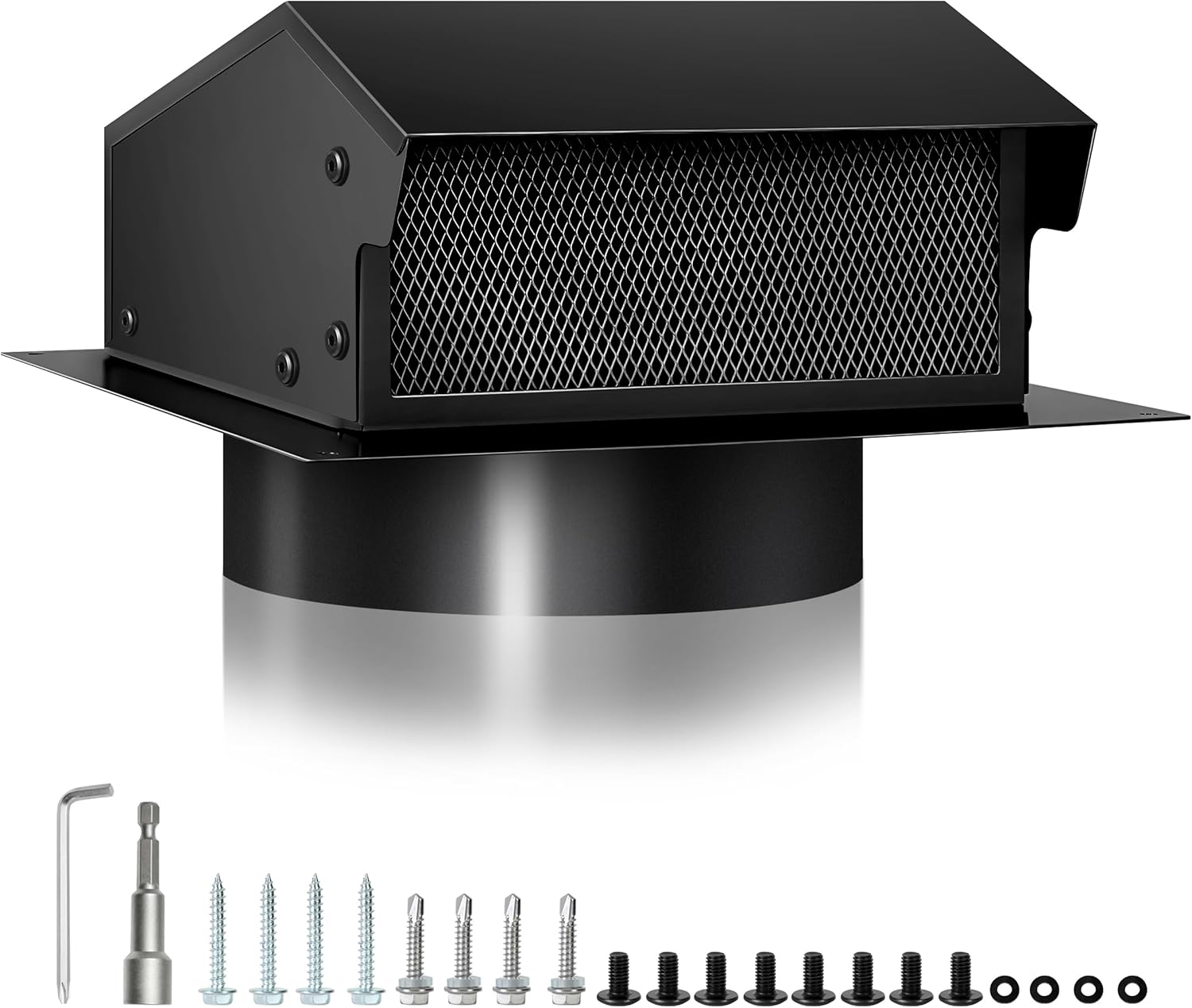 Roof Vent Cap, 8 Inch, Steel Roof Vent Cap, Removable, Roof Dryer Vent Cap for Ventilation with Damper, Black