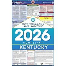 Kentucky 2026 Labor Law Poster State & Federal Compliance OSHA, EEOC, FMLA, Minimum Wage Durable, Laminated & Waterproof Workplace Employment Poster Made in USA 26 x 39.5