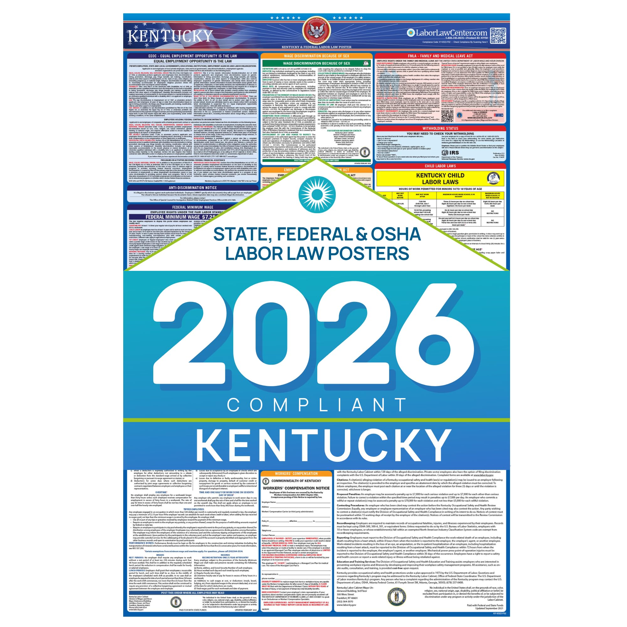 Amazon.com: Kentucky 2026 Labor Law Poster – State & Federal Compliance –  OSHA, EEOC, FMLA, Minimum Wage – Durable, Laminated & Waterproof Workplace  Employment Poster – Made in USA – 26” x 39.5” : Office Products