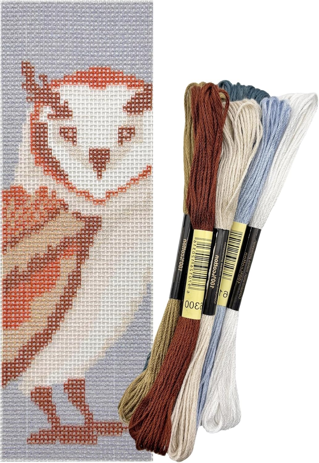 Howie's Needlepoint Animal Needlepoint Kits, 18CT Printed Embroidery Pattern Bookmark Starter Kits, Stamped Patterns Canvas Kits(Owl,2x6inch)