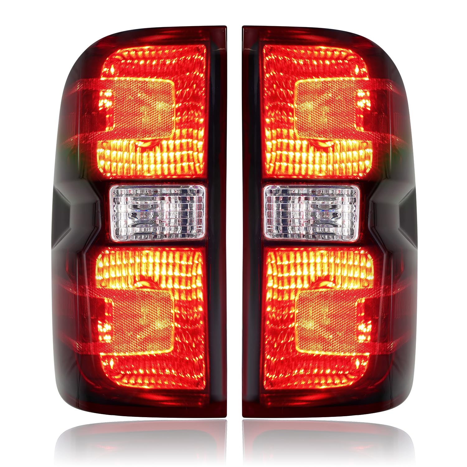 Deep Ruby Red Tail Lights Assembly for 2014-2015 Chevy Silverado 1500/2500/ 3500 & 2015 GMC Sierra 2500/3500 | With Bulbs & Wiring Harness Pair (Driver + Passenger Side)