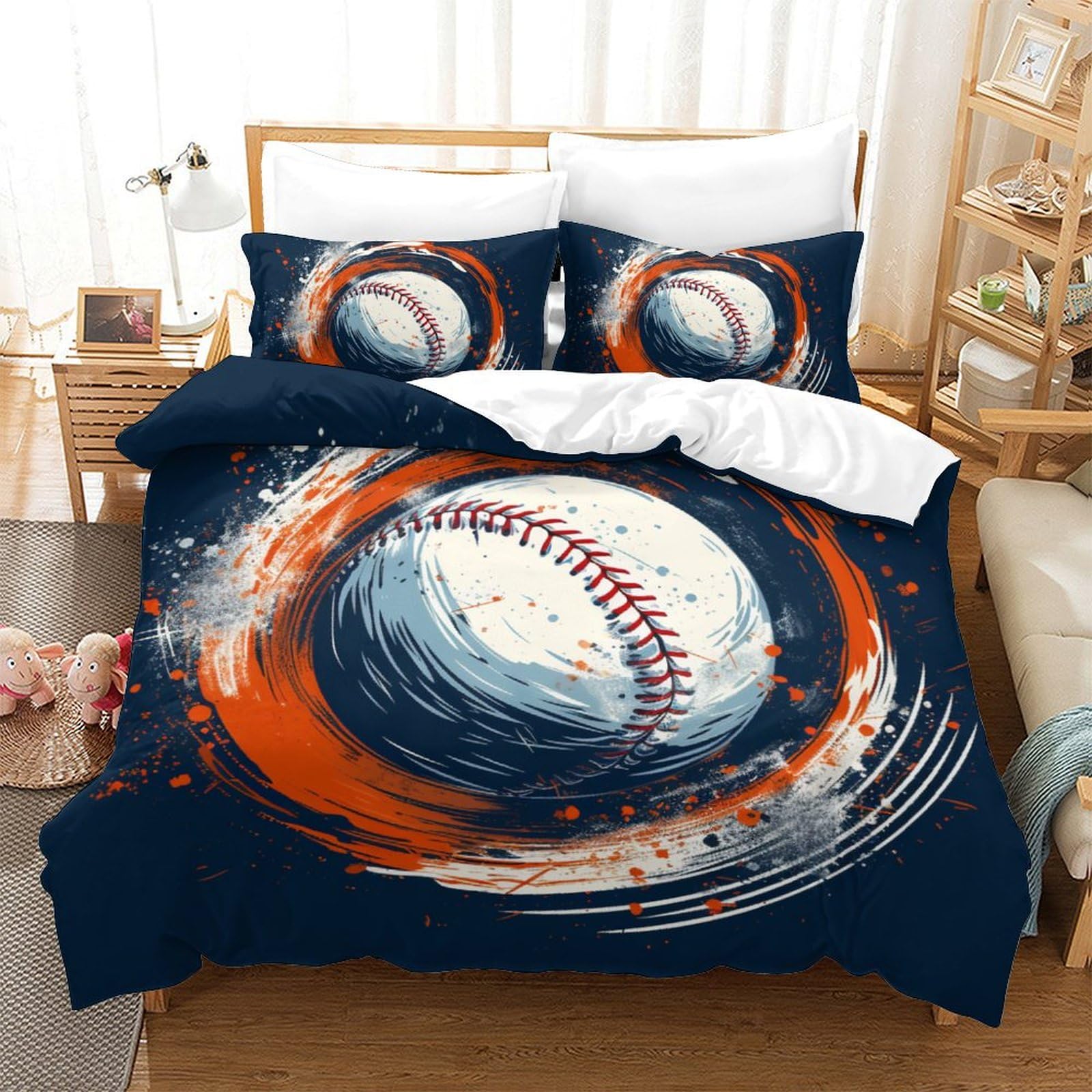Parure de lit baseball 200x200 cm en microfibre douce avec 2 taies d'oreiller