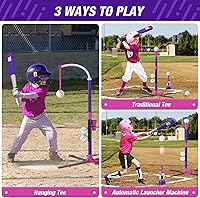Vista 2 de Set de Béisbol - 3 Maneras de Jugar, Altura Ajustable, Fácil de Montar, Seguro y Resistente, Regalo Deportivo Ideal para Niños