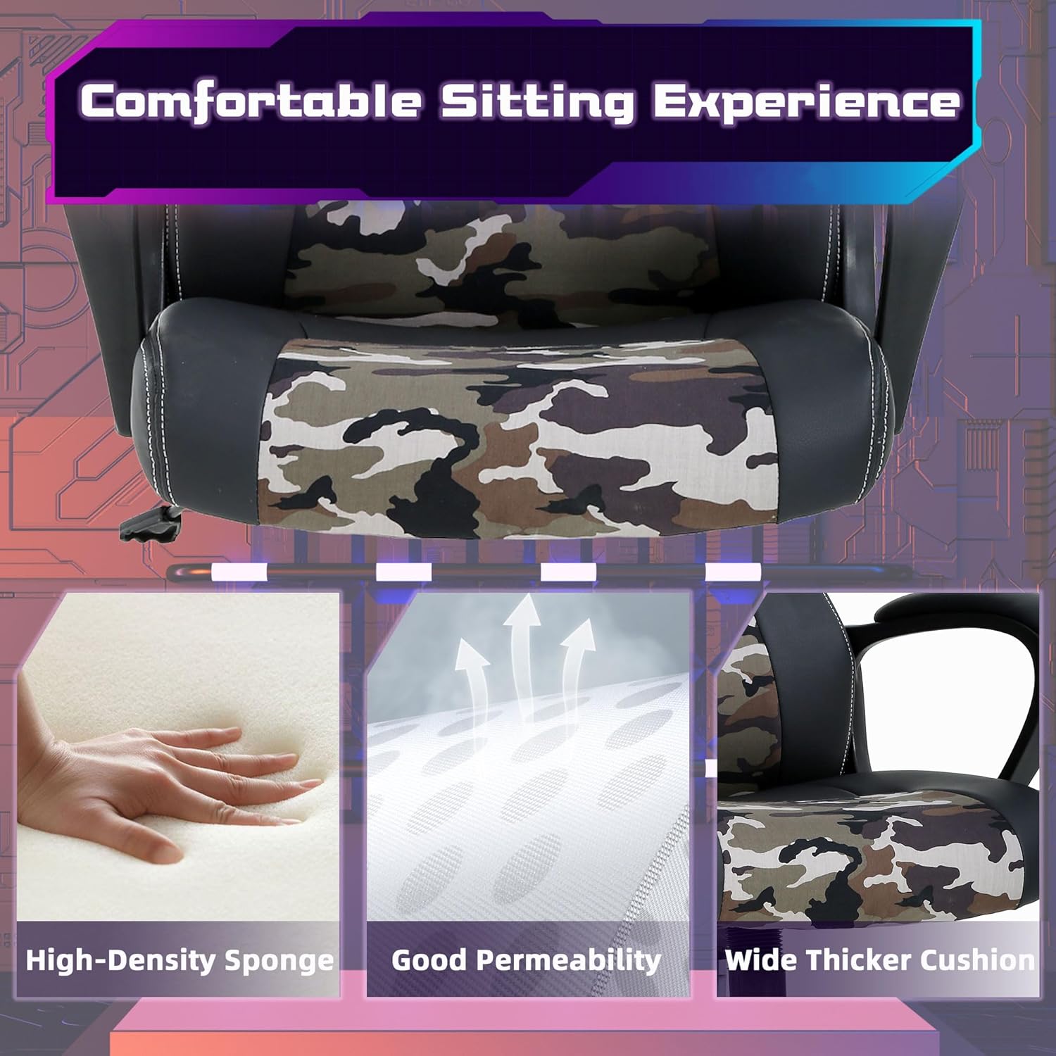 MKDLUFEI Video Game Chair,Ergonomic Office Chair Desk Chair and Lumbar Support, PU Leather Recliner with Headrest,Height Adjustable Computer Chair for Adults