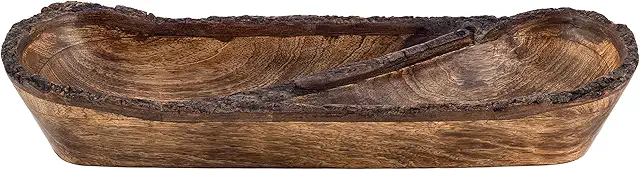 Bandeja de mimbre natural con bordes de corteza - Cuenco grande para servir ensaladas y frutas