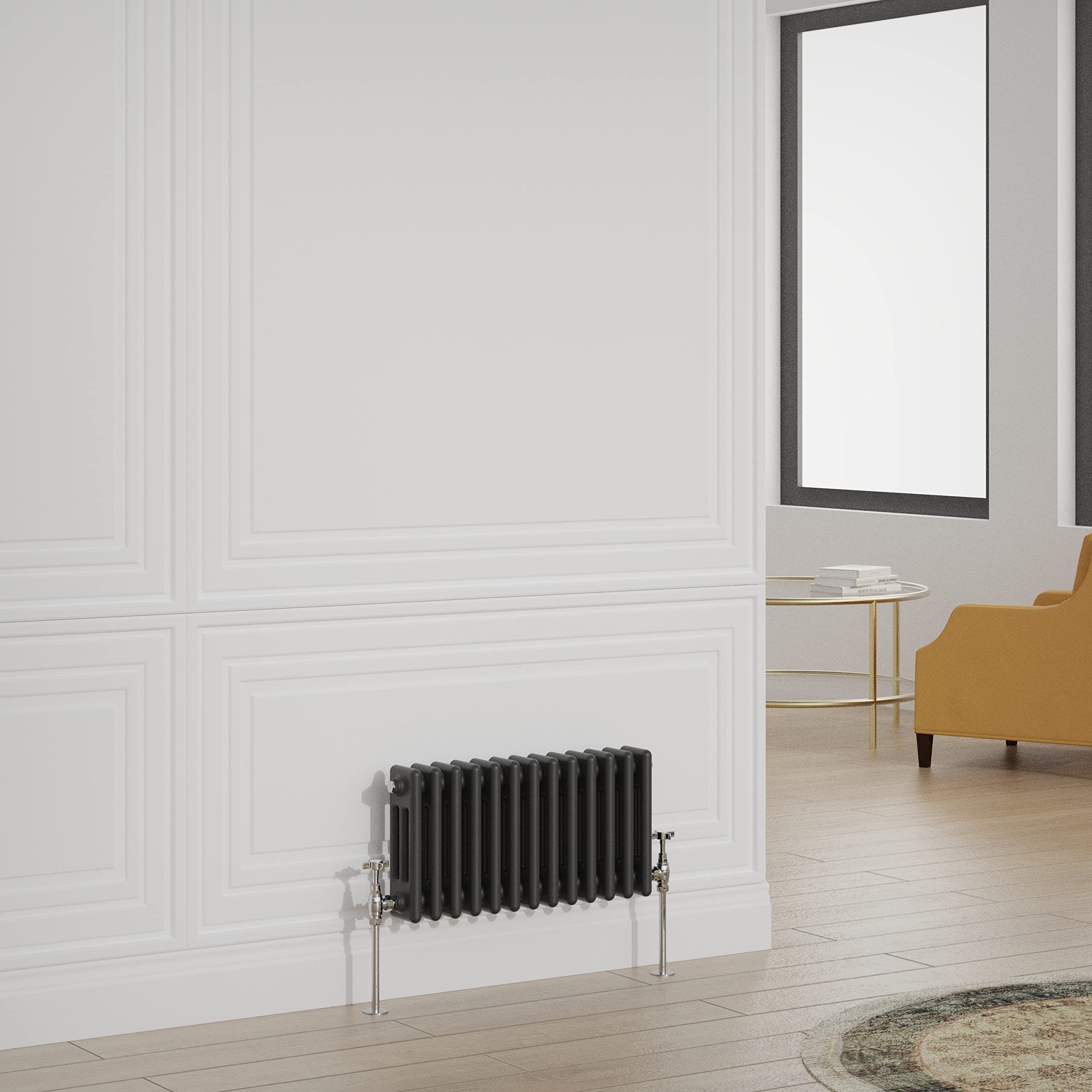 Warmehaus Black Traditional Radiator Triple Column Horizontal Cast Iron Style Central Heating Radiator - 300X605mm