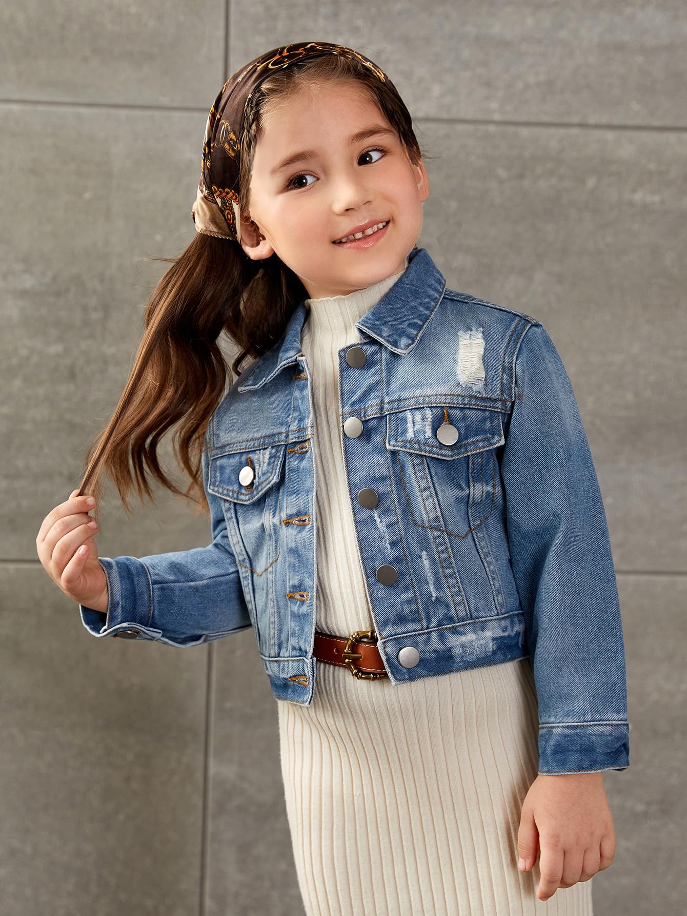 Floerns Chaqueta vaquera básica vintage de manga larga con botonadura simple para niña
