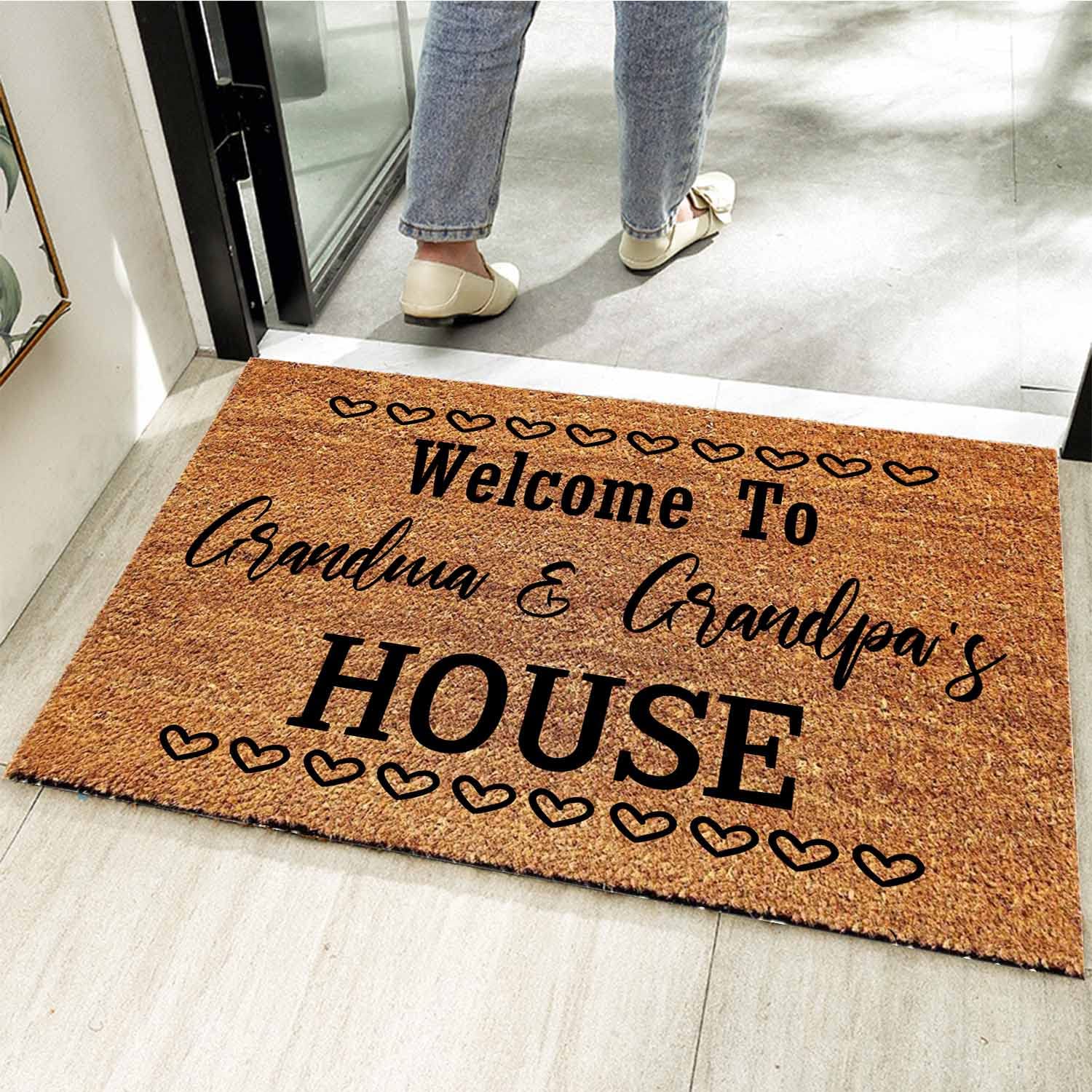 Lustige Fußmatte aus Kokosfaser, Aufschrift "Welcome to Grandma and Grandpa's House", Willkommensgruß, Türmatte für den Eingangsbereich, personalisierte Teppiche, für den Außenbereich, 60x40 cm
